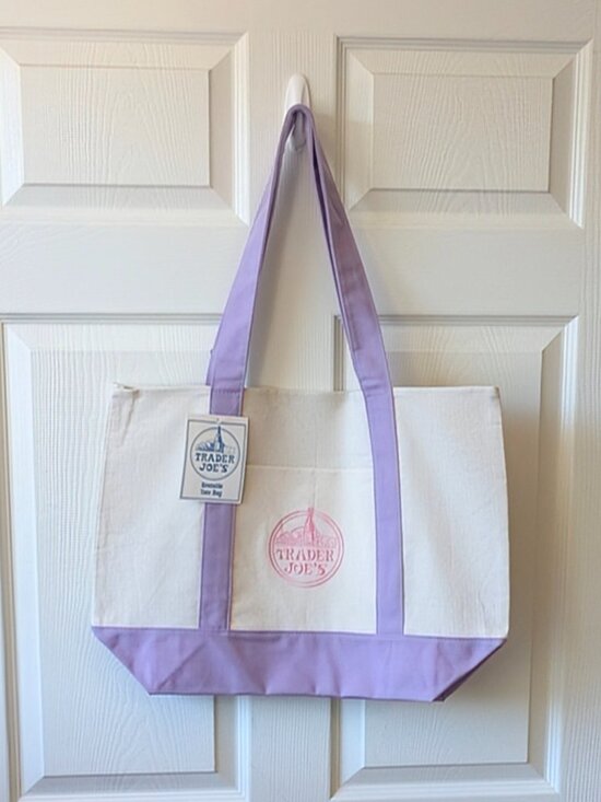 Trader Joe’s Handbags - NWT LIMITED RELEASE Large Trader Joe’s Lavender-Trim Reusable Canvas Tote  🛍️